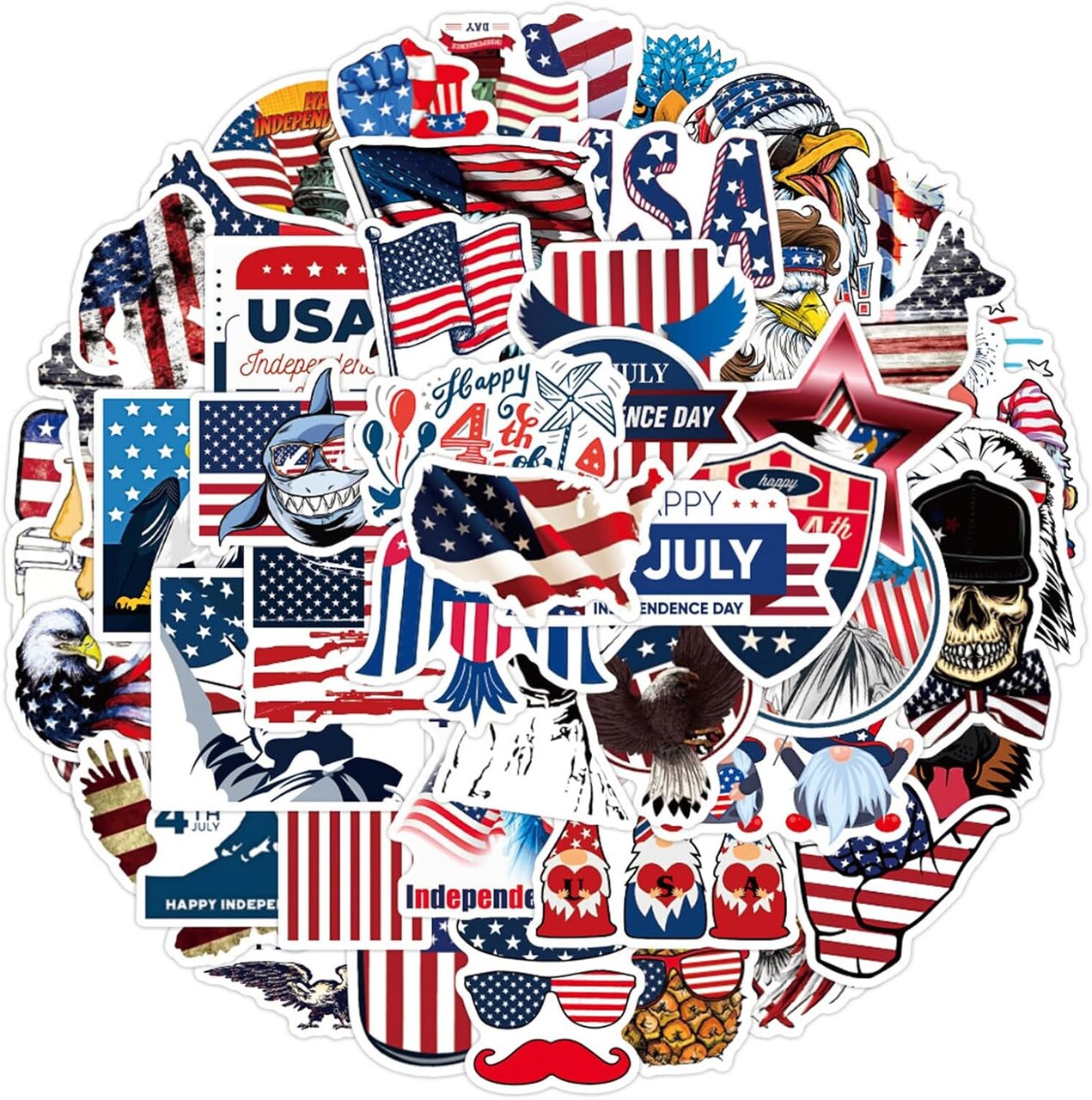 50Pcs 4th of July Stickers, Independence Day Water Bottle Sticker Red White Blue